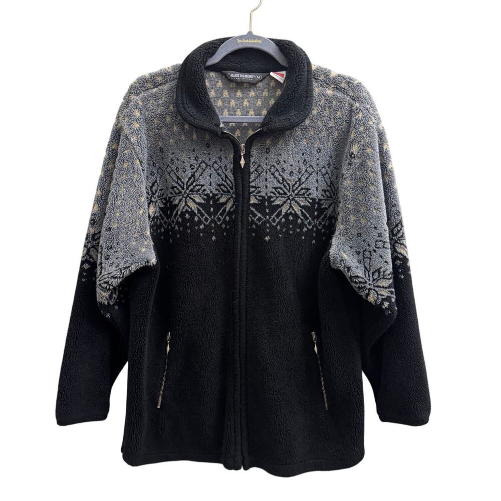 Black Diamond Unisex Medium Fair Isle Fleece Zip Up Black Gray Made In USA